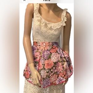 Floral Apron Dress with Lace Top